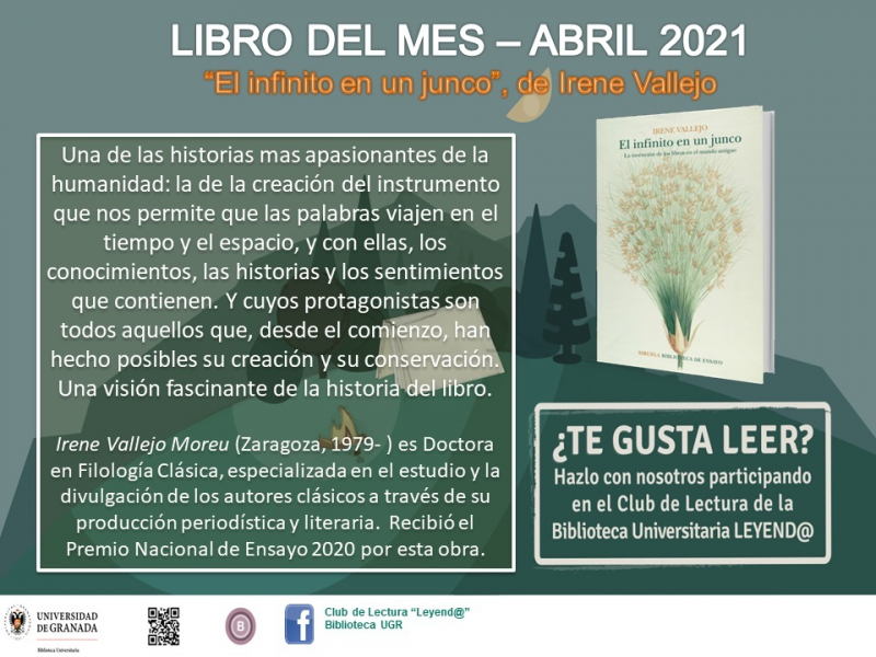 El infinito en un junco de Irene Vallejo Descripción de la recomendación de abril