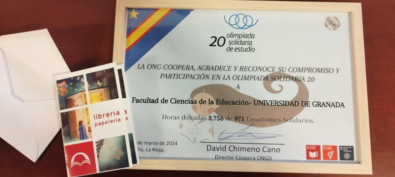 20 Olimpiada Solidaria de Estudio. Entrega de Premio a la Biblioteca de la Universidad de Granada 20 Olimpiada Solidaria de Estudio. Entrega de Premio a la Biblioteca de la Universidad de Granada